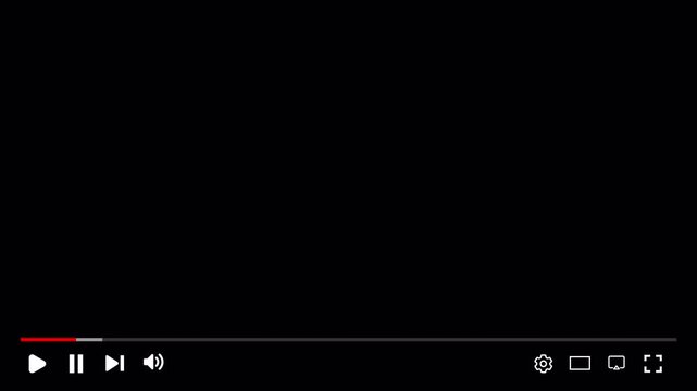 Video Player Overlay Animation on Transparent Background, Minimal Media Playback Control Interface with Play Pause Previous Next Buttons and Progress Bar, 4K Alpha Channel