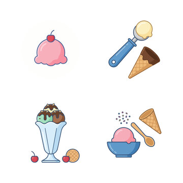 Summer treats ice cream scoops and sundaes