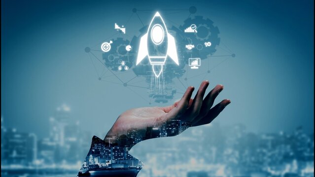 Startup launch and business growth concept, rocket symbolism, entrepreneurship, startup innovation, and early-stage success strategies for new business development and expansion. Muxer