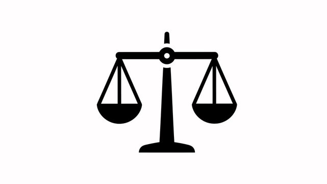 Swinging scales of justice icon animation, legal balance weight vector motion graphic