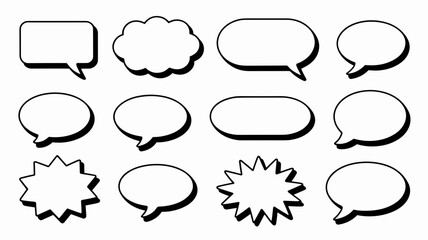 Fototapeta premium Simple white speech bubbles set with drop shadow outlines on a plain background for comic dialog text.