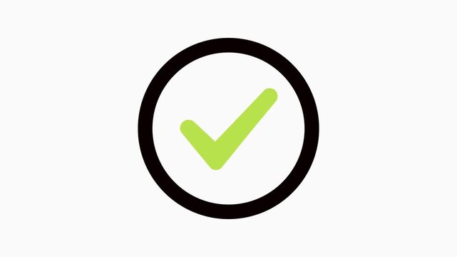 Green check mark success icon animation, completed checkmark circle vector motion graphic