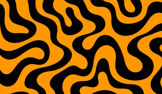 Orange and black groovy abstract wavy background texture tiger stripe psychedelic seamless pattern vector