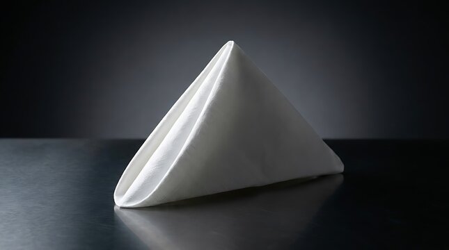 Folded white napkin shaped like a christmas star on dark background