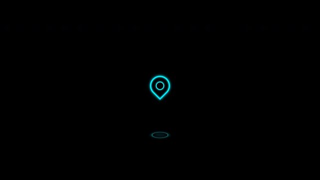Location marker glowing on black background with subtle reflection