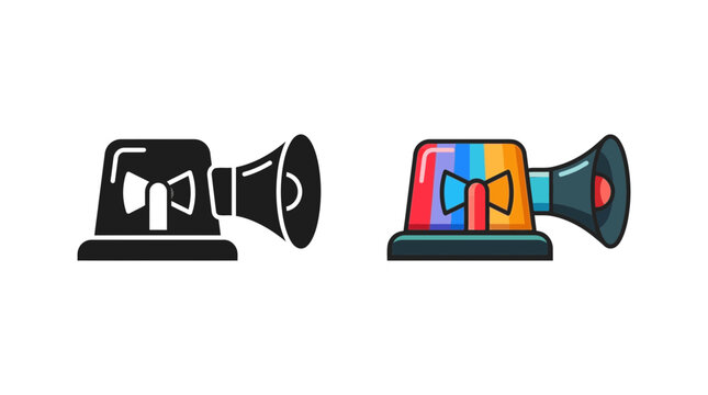 Police siren with rotating lights is depicted as a colorful flat icon