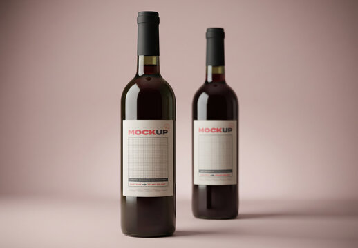 Two Red Wine bottles Label Mockup