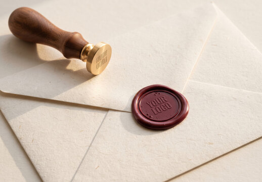 Wax Seal Stamp on Vintage Classy Envelope Mockup