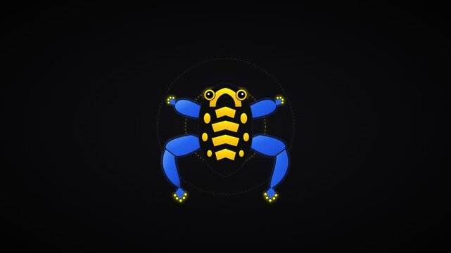 Abstract futuristic blue and yellow frog illustration on dark background