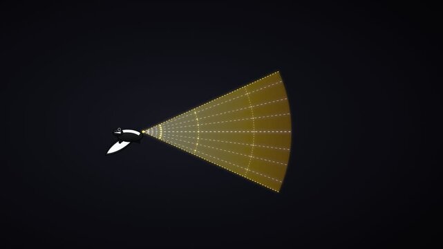 Abstract graphic representation of a sonar wave or radar beam scanning in the dark