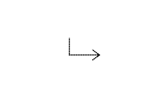 Animated dotted arrow forming right angle on white background