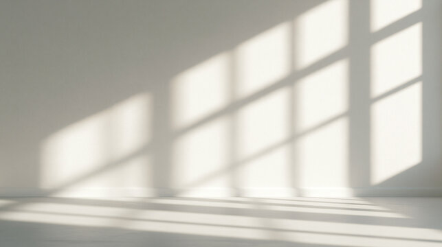 Empty White Room with Sunlight and Window Shadow
