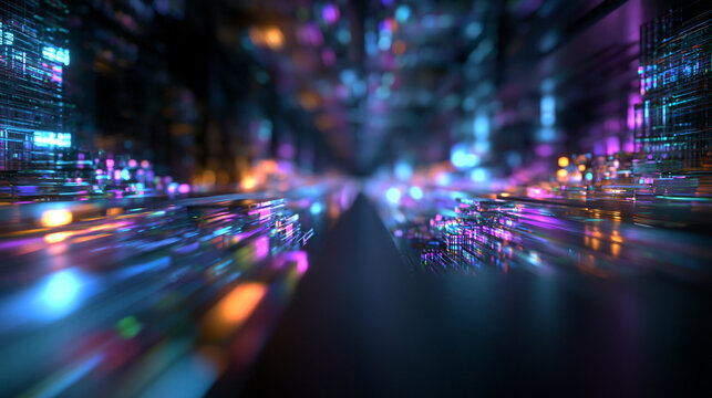 Abstract Futuristic Digital Data Stream with Glowing Neon Lights