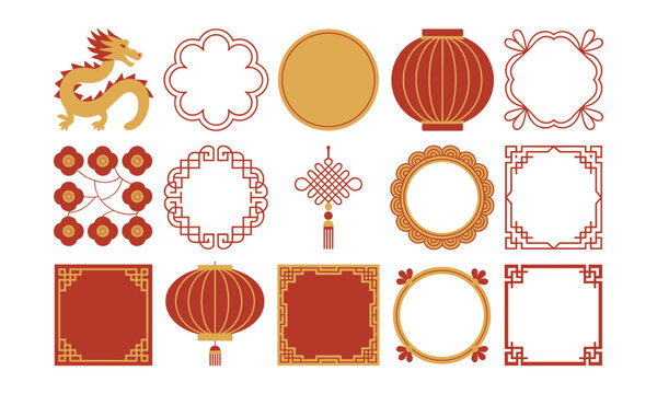 Chinese New Year frames dragon and decorative elements for festive designs