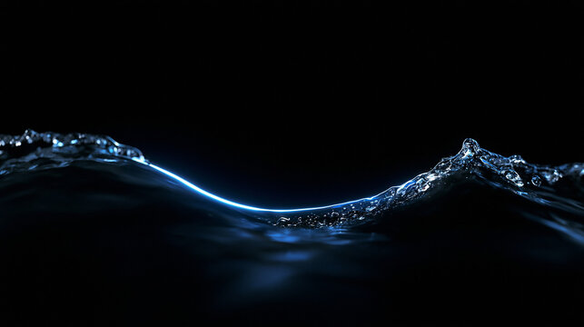 Blue Water Wave Flowing on Black Background