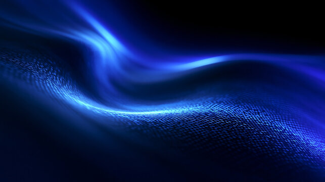 Abstract Blue Digital Data Wave and Particle Flow Background