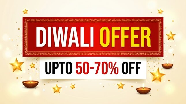 Diwali sale poster with red background and golden text offering up to 50-70% off shopping sale golden lettering golden design golden offer discount promotion shopping