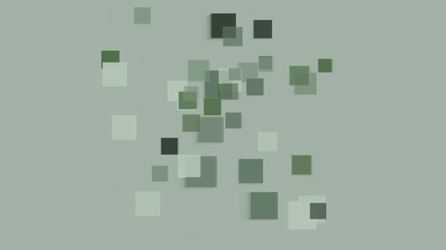 Minimalist green square shapes moving over sage background for digital media design.