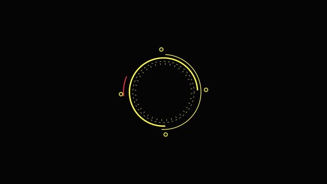 Minimalist circular hud interface animation rotating on black background for design.