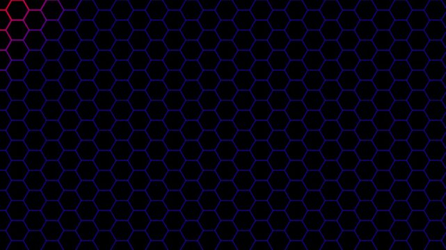 Abstract red light wave moving over dark blue hexagon grid pattern digital backdrop.
