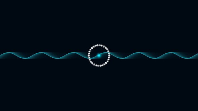Abstract cyan audio wave with HUD circle element motion graphic loop.