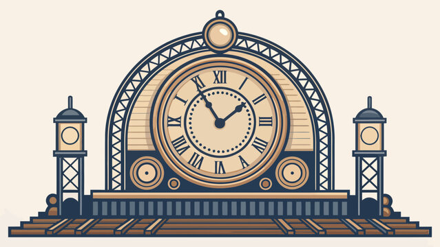 Vintage railway station clock tower with roman numerals retro design vector graphic illustration numerals architecture building historic illustration platform schedule punctuality structure