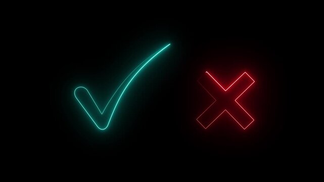 Tick or check mark signs neon icon animation. right and wrong animated neon icons. motion  graphics animation 