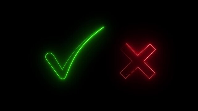 Tick or check mark signs neon icon animation. right and wrong animated neon icons. motion  graphics animation 