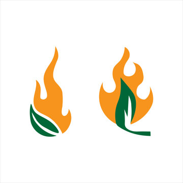 abstract green and orange flame leaf logo icon -modern nature and fire symbol vector design