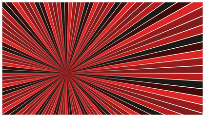 Fototapeta premium Comic style sunburst background featuring red and black rays for action oriented graphic designs.