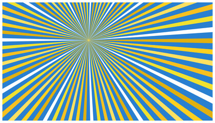 Fototapeta premium Comic style sunburst background with blue yellow and white rays for dynamic creative layouts.