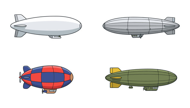 Airship vector set featuring vintage blimps zeppelins and dirigibles isolated on white background stock illustration.svg