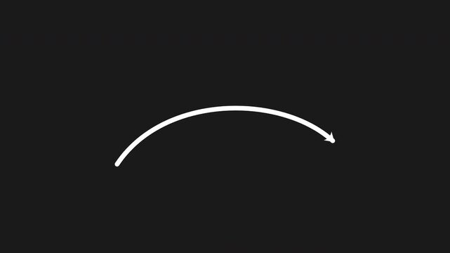 White arrow curve on a black background indicating direction and movement