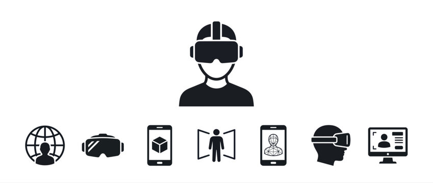 Virtual Reality Headset and Metaverse Technology Icon Set