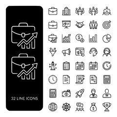 Fototapeta premium Business 32 Line Icons Set with Professional Corporate and Finance Symbols