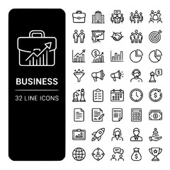 Fototapeta premium Business 32 Line Icons Set with Professional Corporate and Finance Symbols