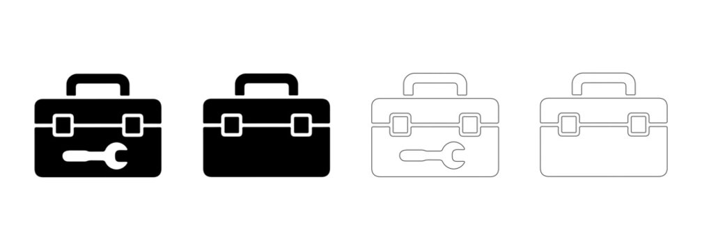 Toolbox and Wrench Repair Icon Set, Maintenance, Service and Handyman Equipment Vector