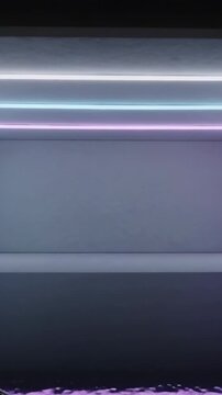 Vertical video: Pulling back, camera revealing brass hinge assembly in studio, exposing neon bands