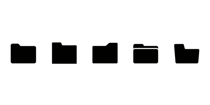 Set of five black folder representing digital and physical file management systems in a clean and minimalist style