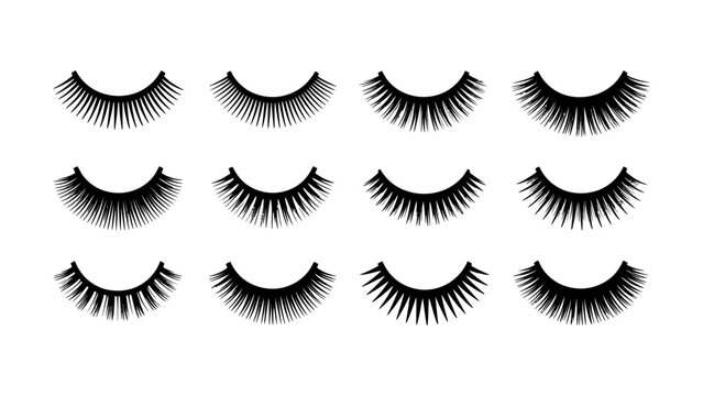 False eyelashes vector icon set for false lash extensions, makeup salon, and beauty cosmetics