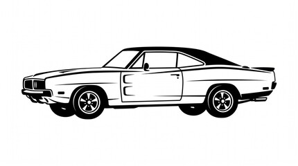 Naklejka premium Vintage classic muscle car silhouette. Vintage car silhouette isolated on white background.