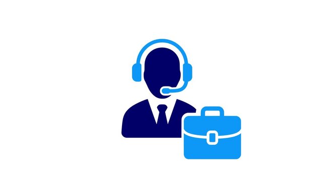 Customer support service icon animation. flat vector illustration with headset agent briefcase business assistance communication help desk and service