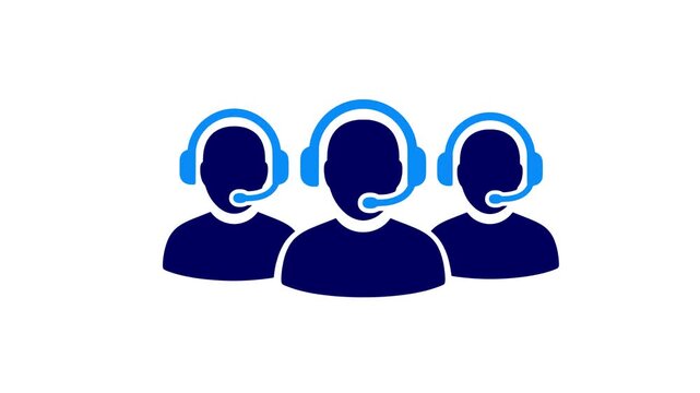 Customer support team icon animation vector illustration with headset agents service communication business help desk people assistance technology