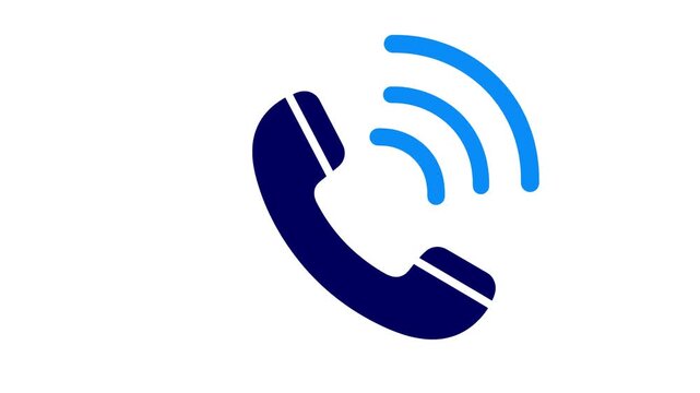 Telephone call icon animation blue wireless communication symbol modern flat vector design phone receiver signal waves contact service connectivity support graphic