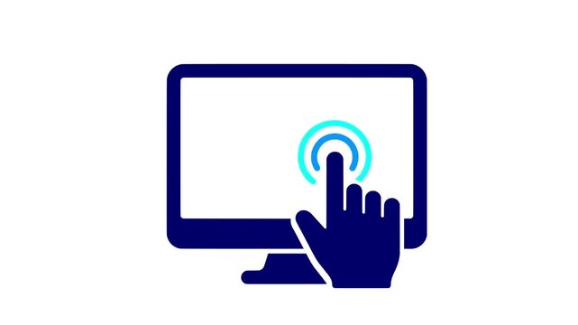 Touch screen interaction icon animation design for digital interface technology with monitor display hand gesture cursor tap button and user experience concept