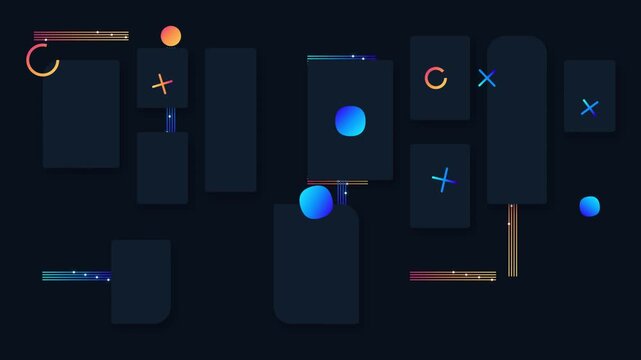 Futuristic dark dashboard interface layout animated background glowing geometric shapes motion graphic