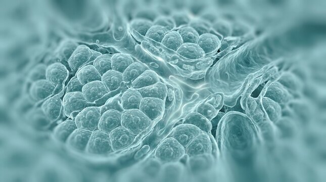 Microscopic view vector illustration of human liver cells and tissue architecture with cytology