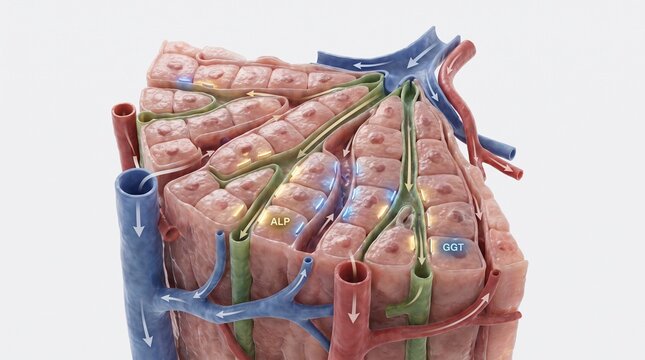 Detailed 3D anatomical model of human liver lobule tissue structure and blood vessels