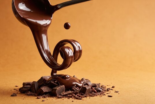 Chocolate Drizzle Over Chopped Cocoa Pieces