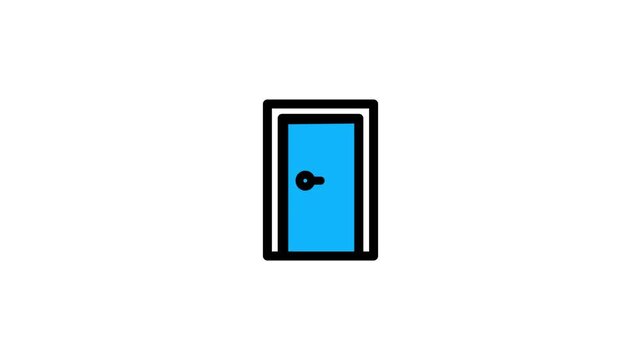 Open door icon with blue interior representing entrance, access, doorway, navigation, security, transition, architecture, modern building facilities, entryway, and digital interface concepts.